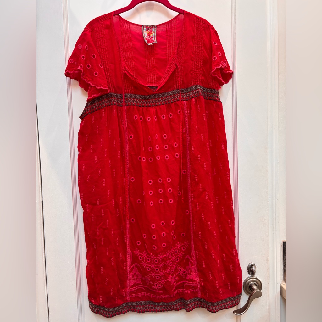 Johnny Was Red Eyelet Dress/ Coverup Xl